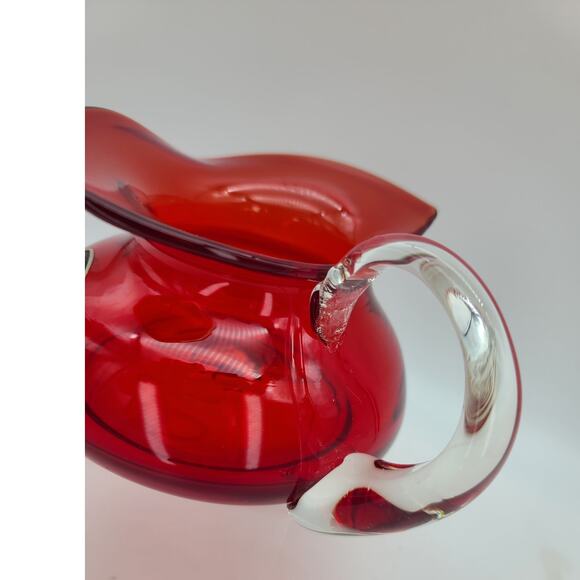 Vintage MCM Bischoff Poinsettia Red Pitcher Blown Glass 1950-60s 3.5" T Sticker - Picture 8 of 9